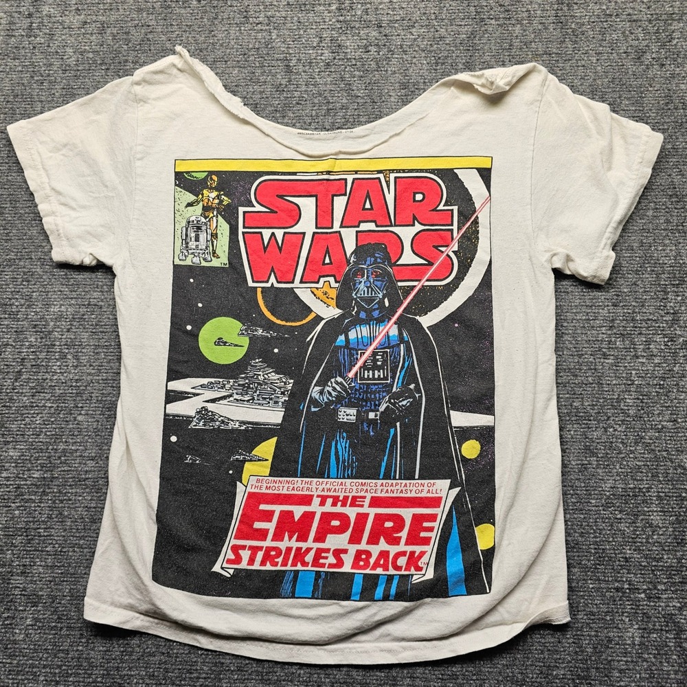Star Wars The Empire Strikes Back Graphic Tee Darth Vader Cut Neck Off White